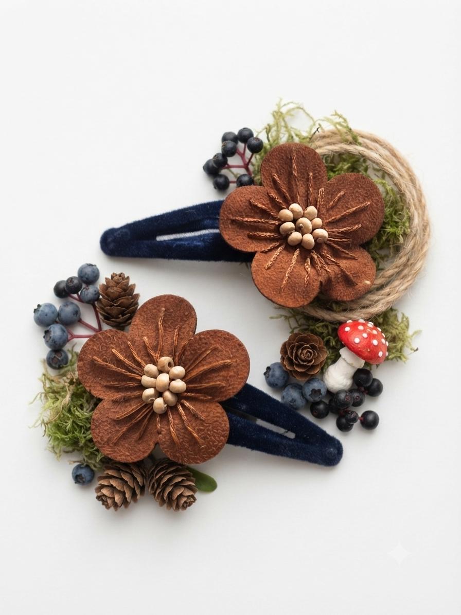 Handmade Flower Hair Clip Set – Woodland Blossom Kids Hair Accessories, view 6