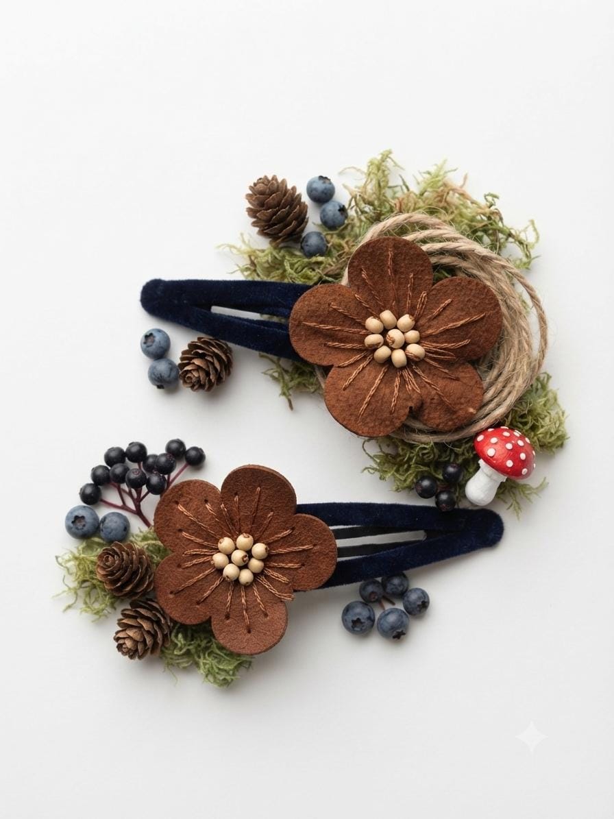 Handmade Flower Hair Clip Set – Woodland Blossom Kids Hair Accessories, view 8