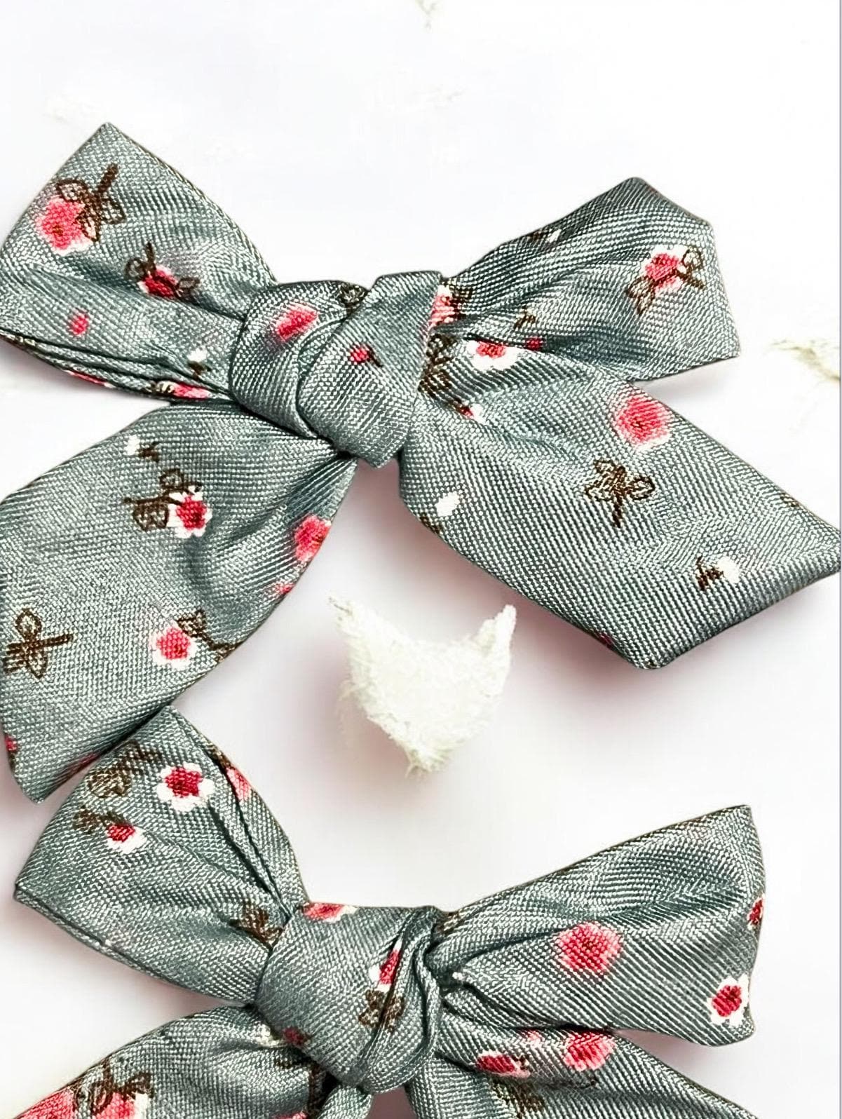 Handmade Hair Bow Clips Set of 2 Sage Green Floral Alligator Clip, view 4