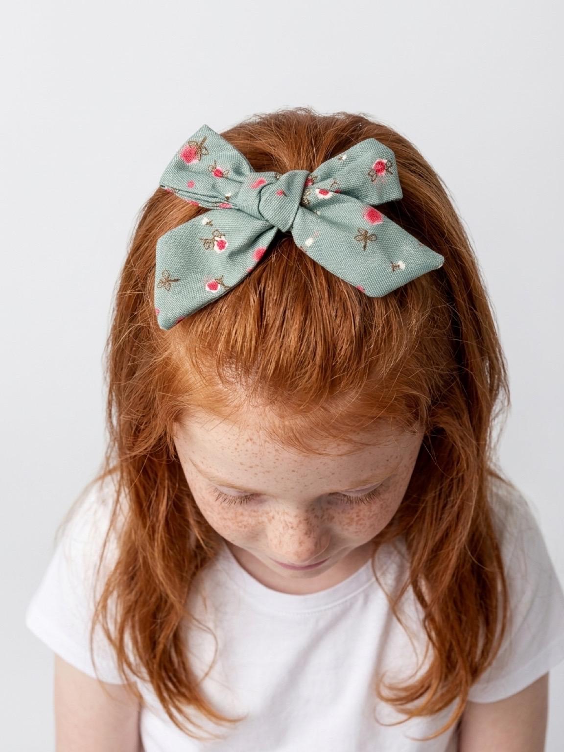 Handmade Hair Bow Clips Set of 2 Sage Green Floral Alligator Clip, view 5