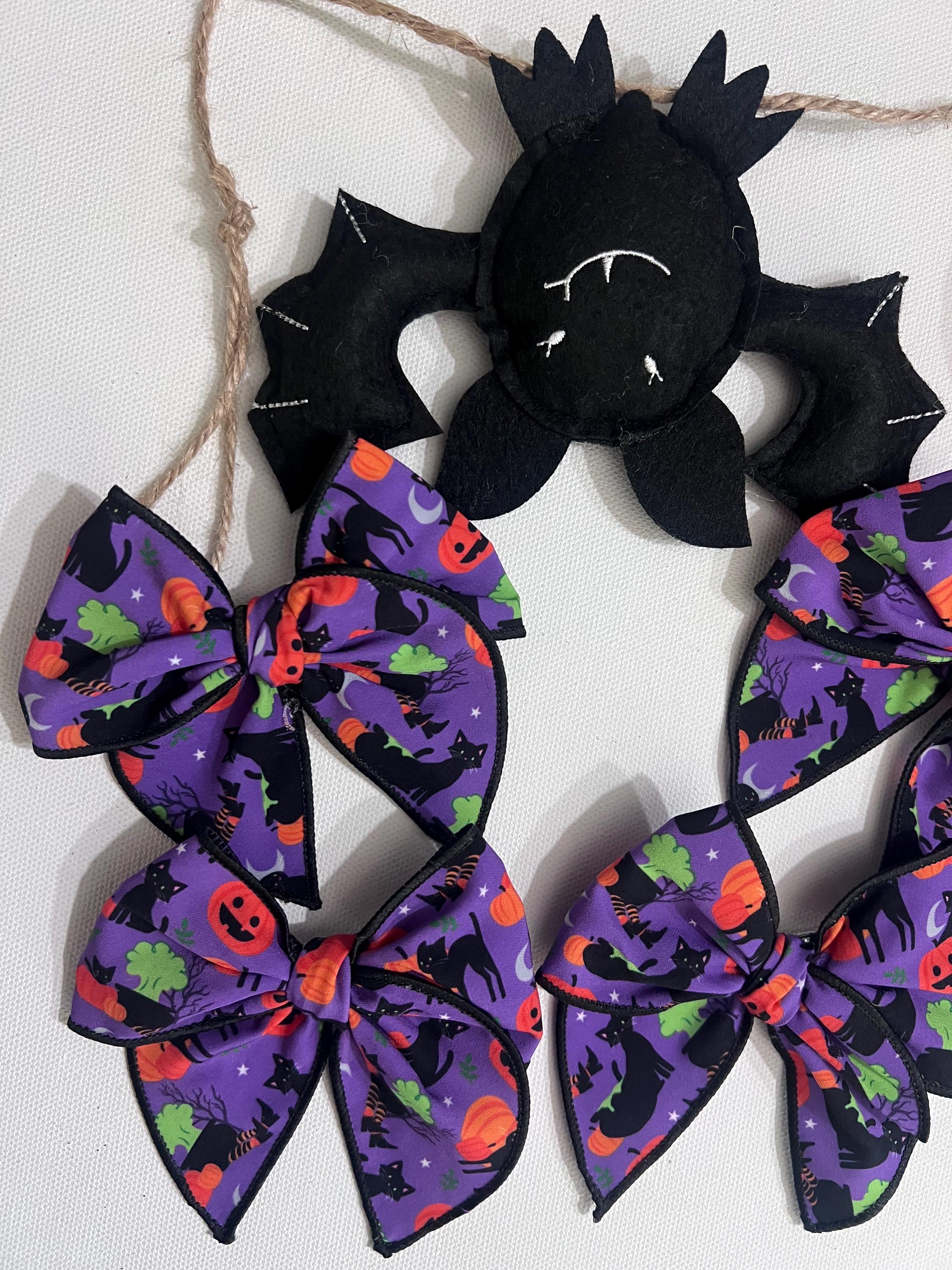 Handmade Halloween Hair Bow – Spooky Black Cat & Pumpkin Print, view 6