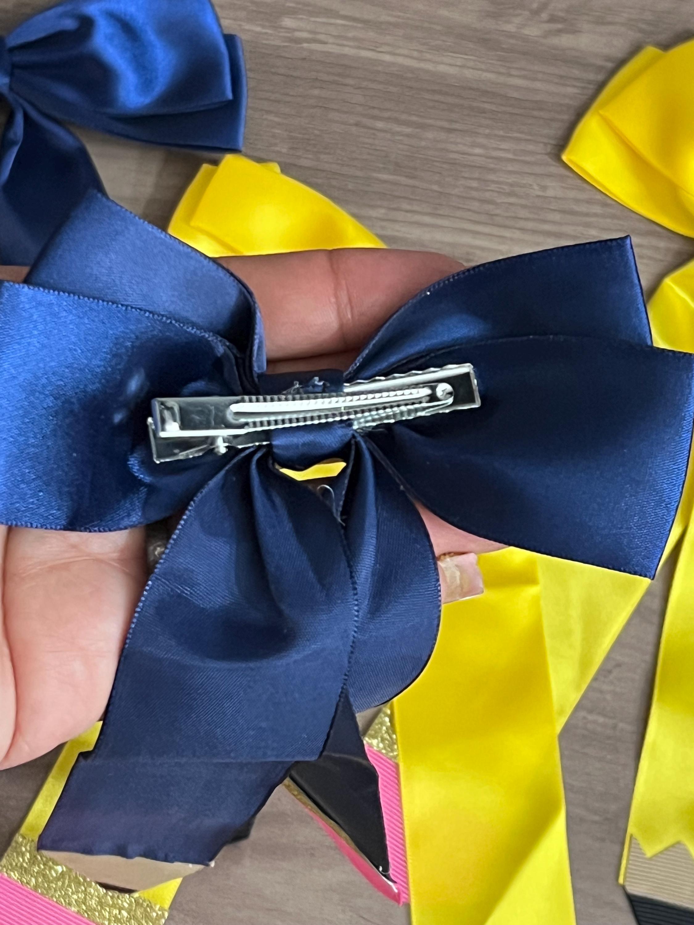 Handmade Navy Blue & yellow Pencil Hair Bow Back to School Clip, view 13