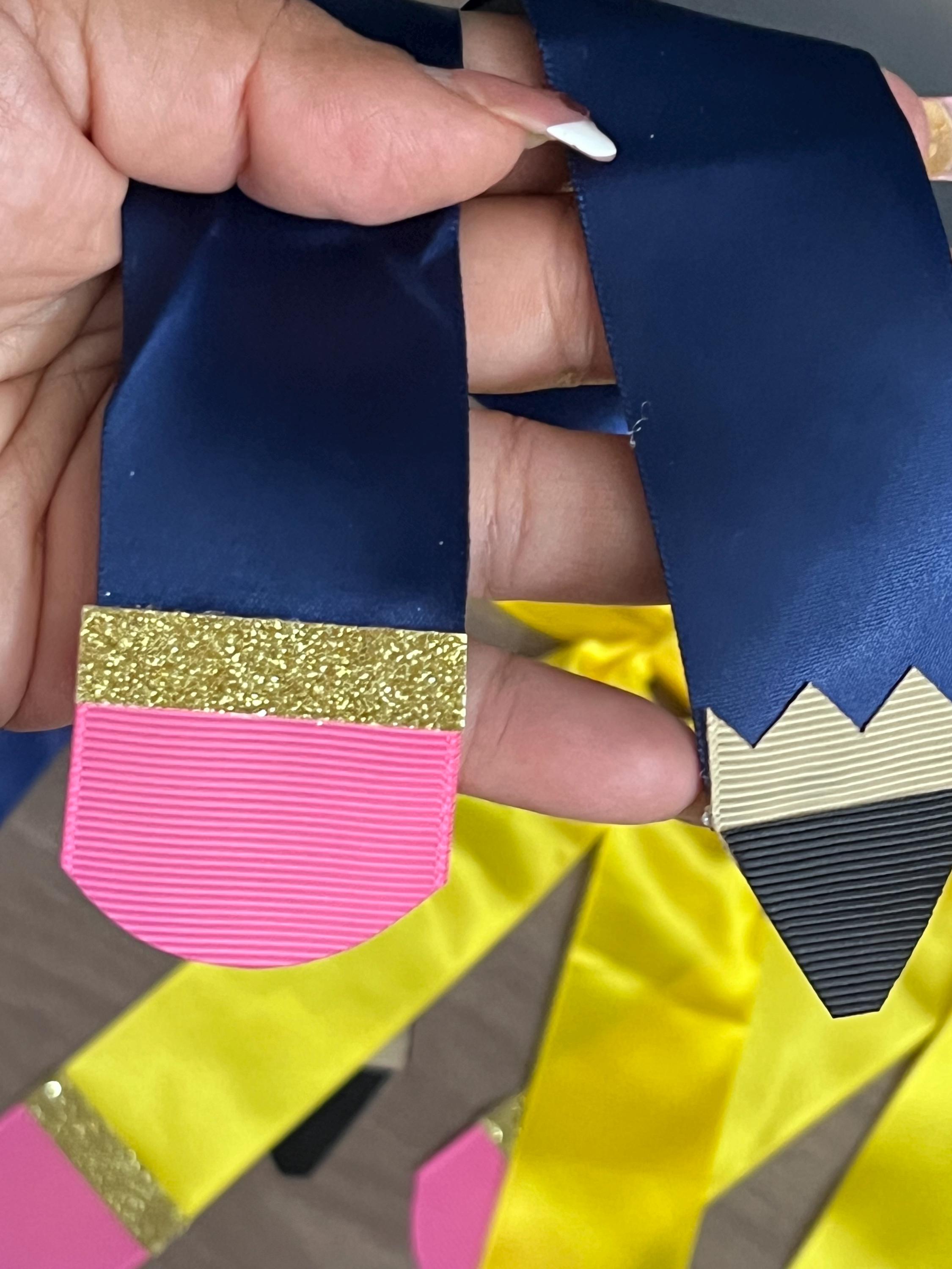 Handmade Navy Blue & yellow Pencil Hair Bow Back to School Clip, view 14