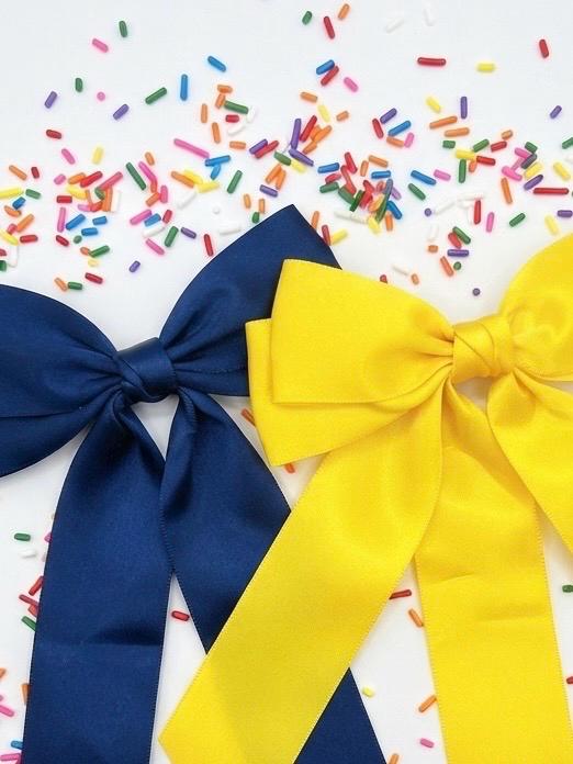 Handmade Navy Blue & yellow Pencil Hair Bow Back to School Clip, view 7