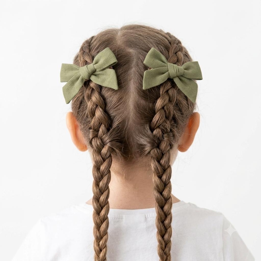 Handmade Olive Green Cotton Hair Bows