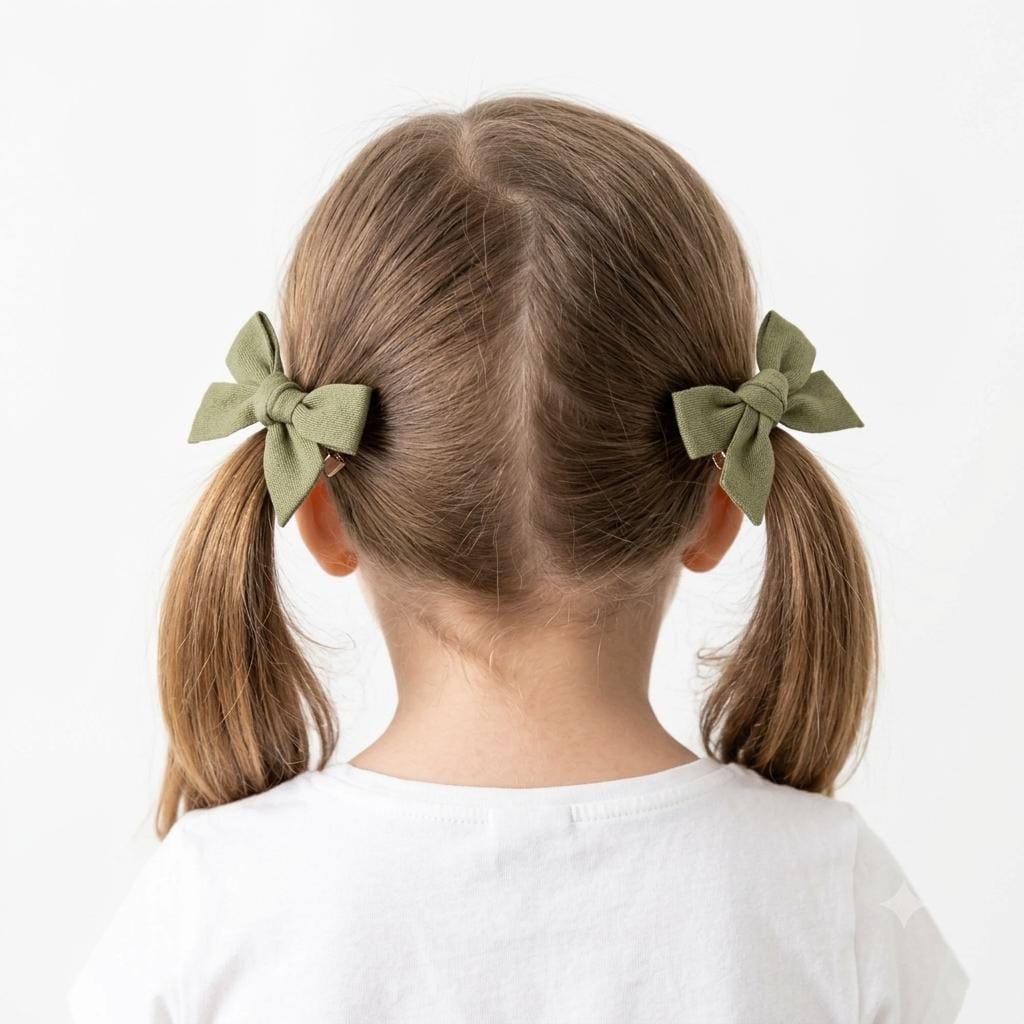 Handmade Olive Green Cotton Hair Bows, view 3