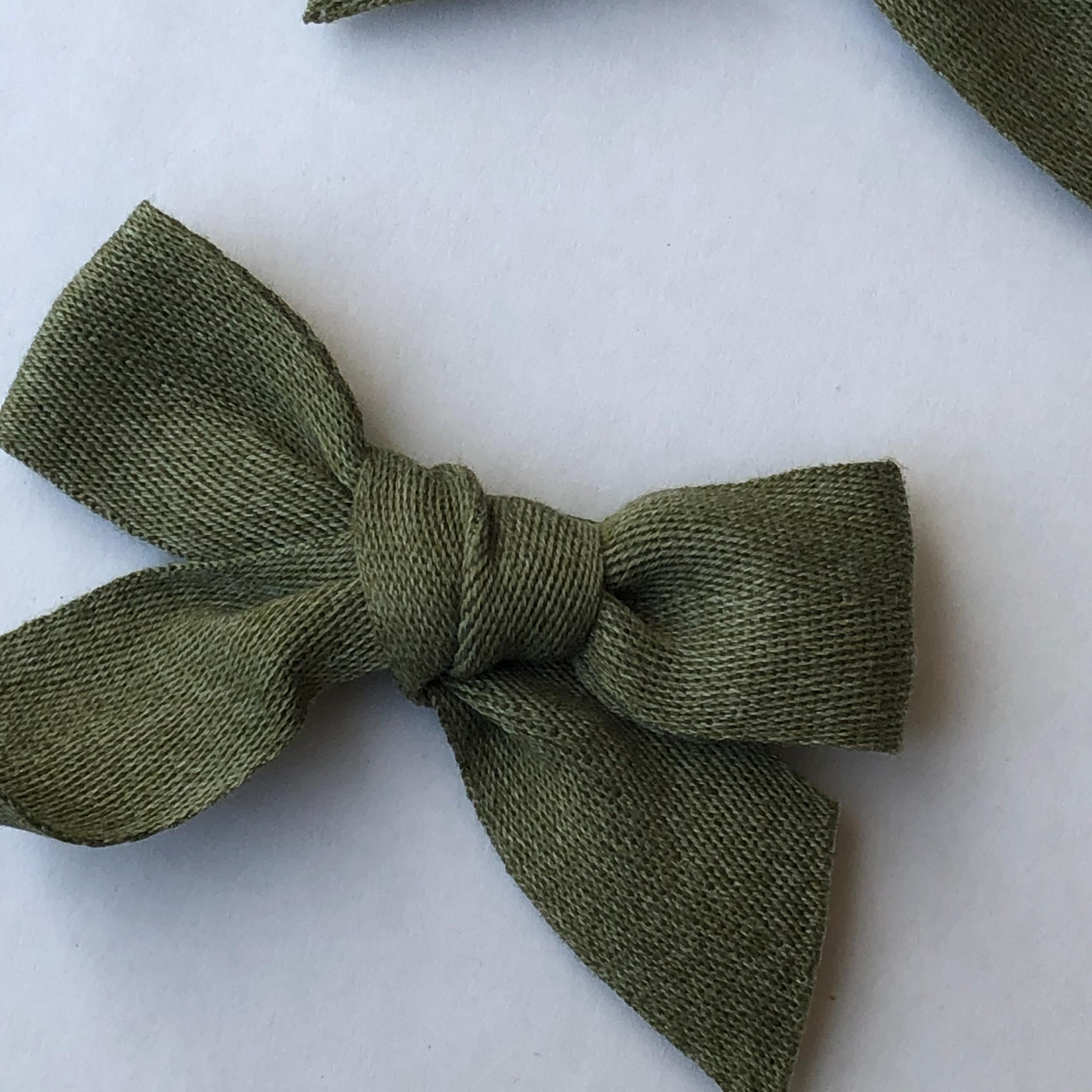 Handmade Olive Green Cotton Hair Bows, view 4