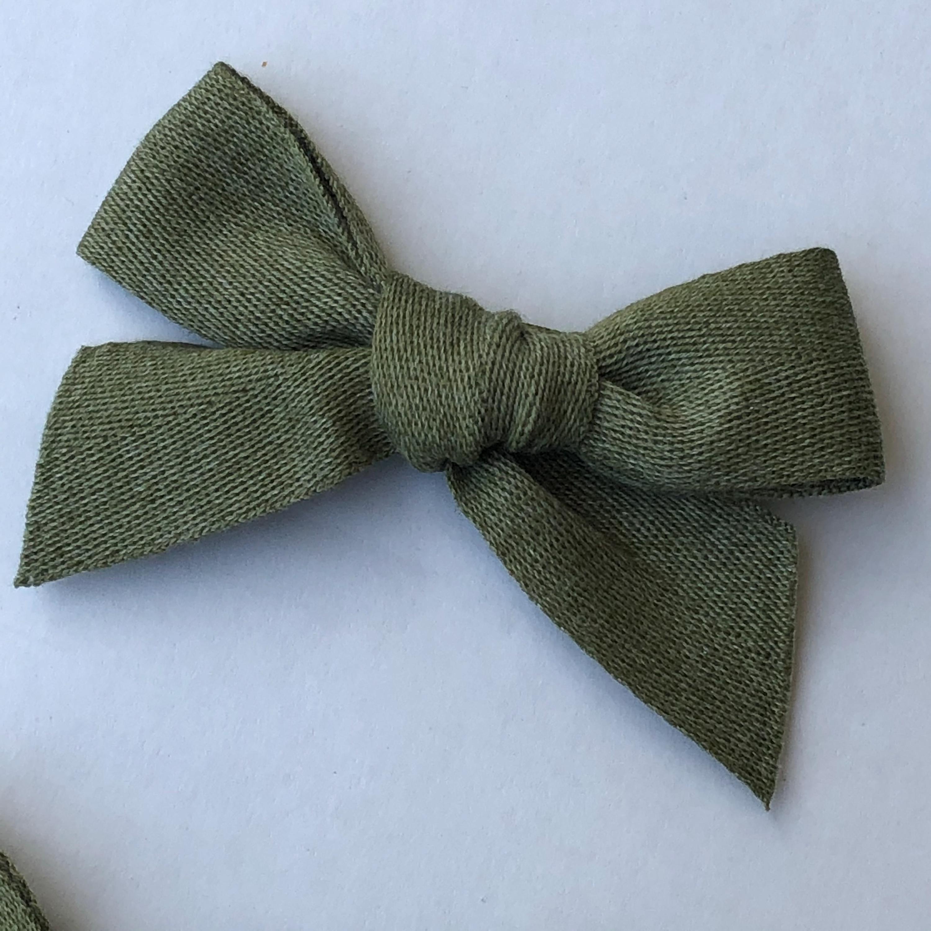 Handmade Olive Green Cotton Hair Bows, view 6