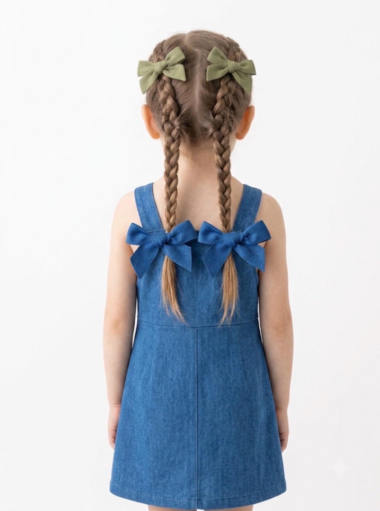 Handmade Olive Green Cotton Hair Bows, view 7