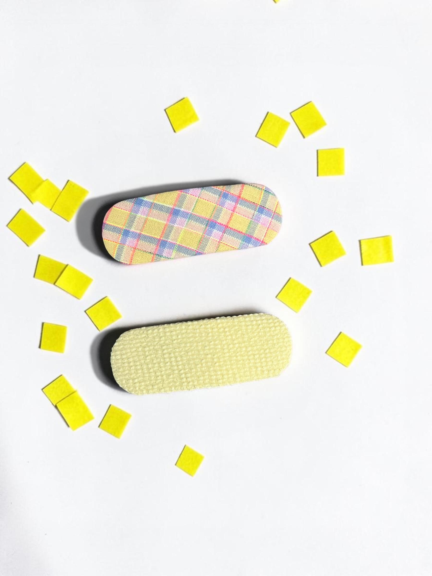 Handmade Pastel Plaid & Yellow Fabric Snap Hair Clips Set 2 PC, view 5