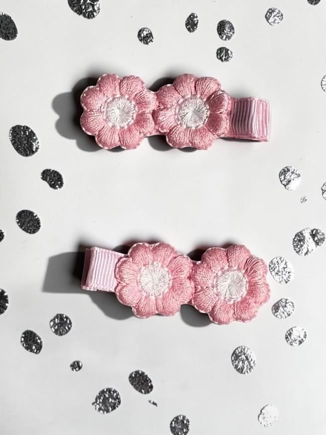 Handmade pink Flower Hair Clips | Floral Embroidered Barrettes, view 3
