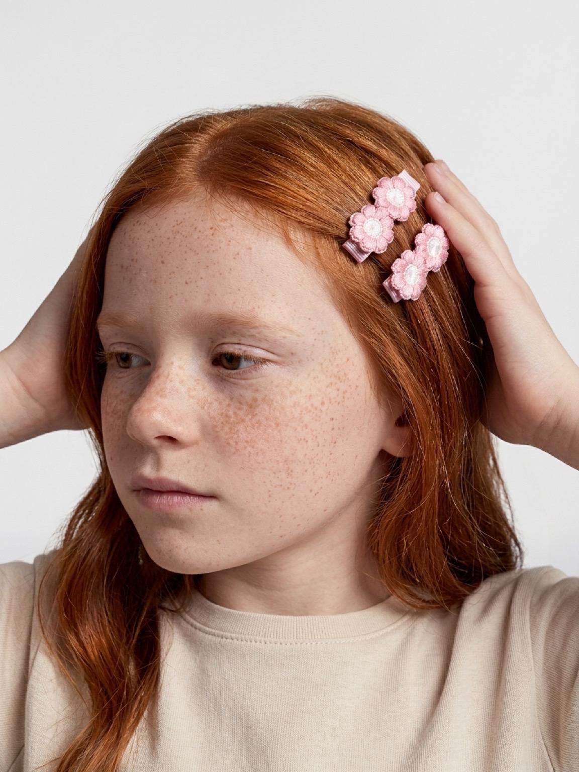 Handmade pink Flower Hair Clips | Floral Embroidered Barrettes, view 5