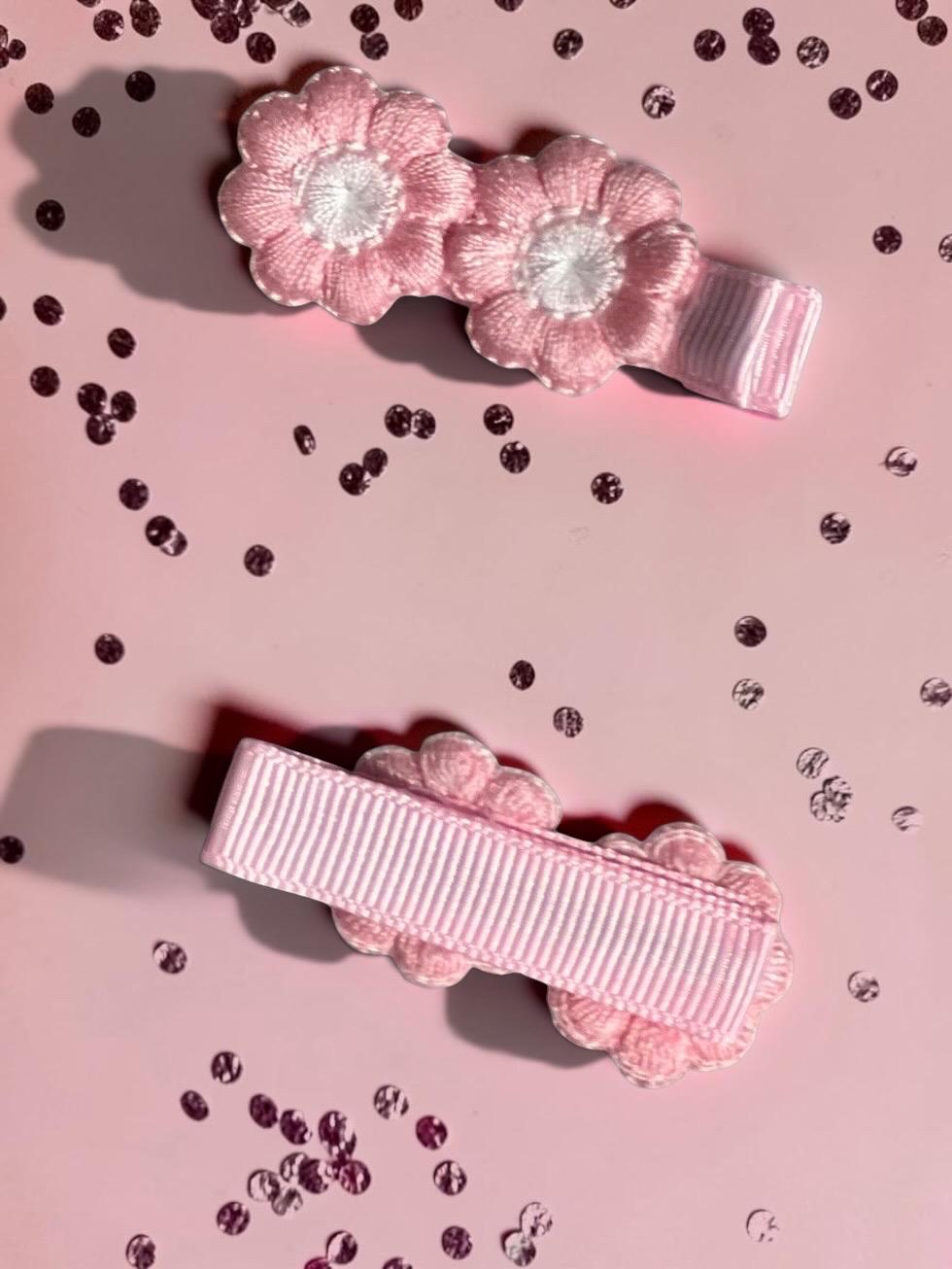Handmade pink Flower Hair Clips | Floral Embroidered Barrettes, view 6