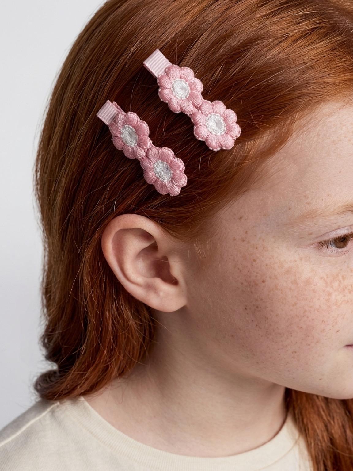 Handmade pink Flower Hair Clips | Floral Embroidered Barrettes, view 7