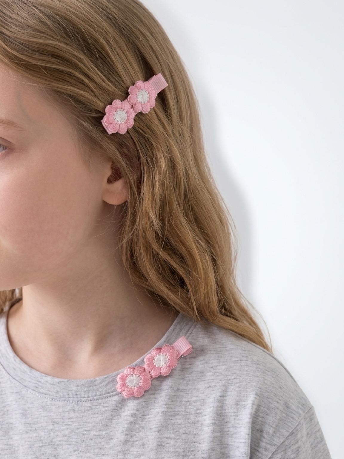 Handmade pink Flower Hair Clips | Floral Embroidered Barrettes, view 8