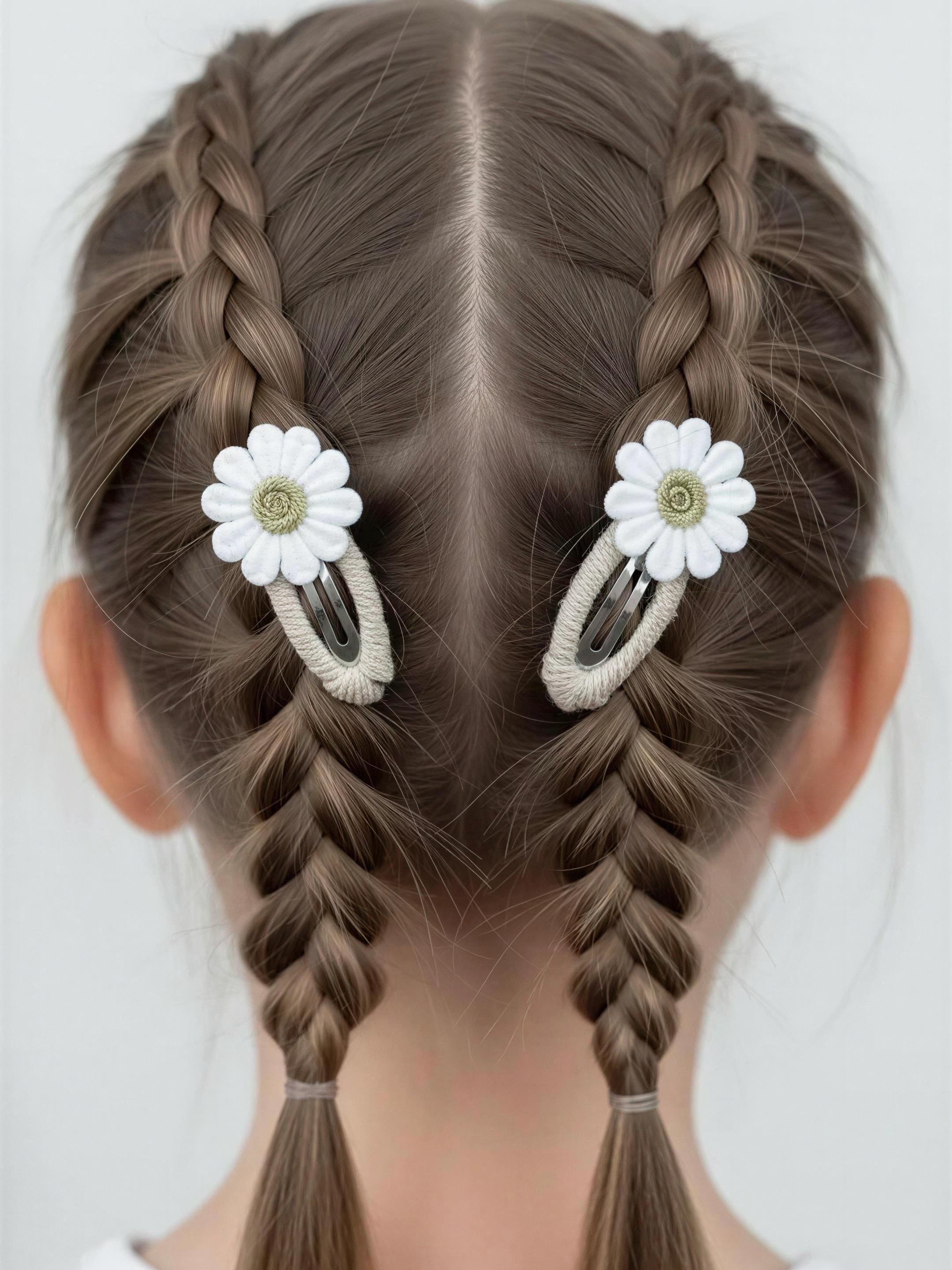 Handmade White Daisy Hair Clips Set of 2 Boho Floral Snap Hair Barrettes