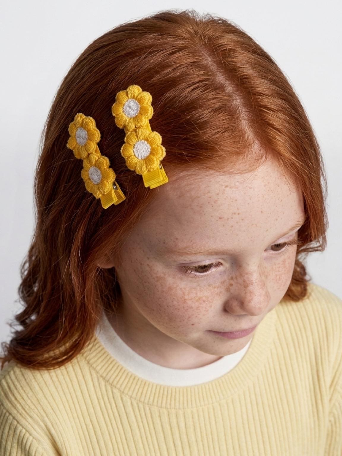 Handmade Yellow Flower Hair Clips | Floral Embroidered Barrettes
