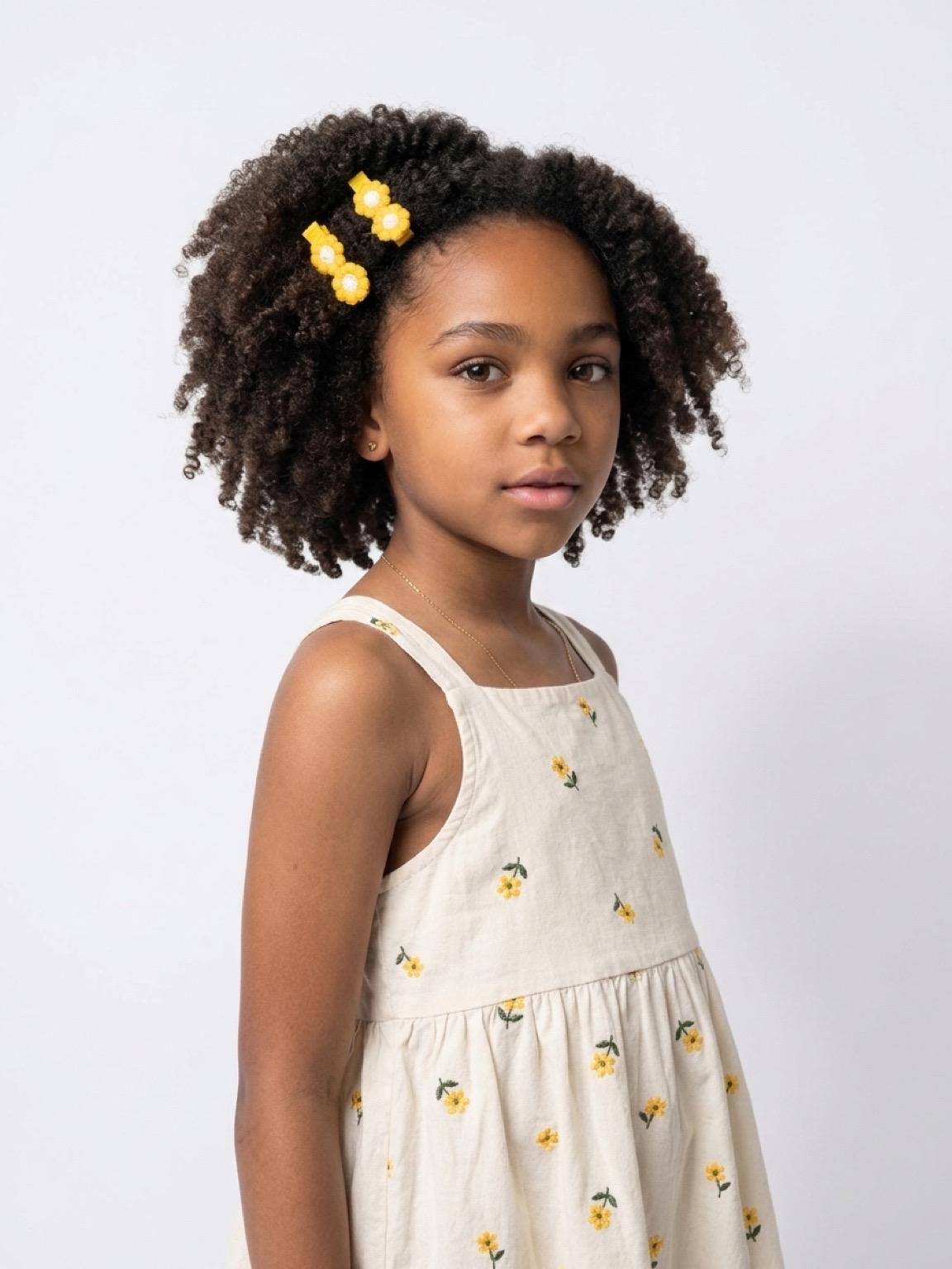 Handmade Yellow Flower Hair Clips | Floral Embroidered Barrettes, view 3