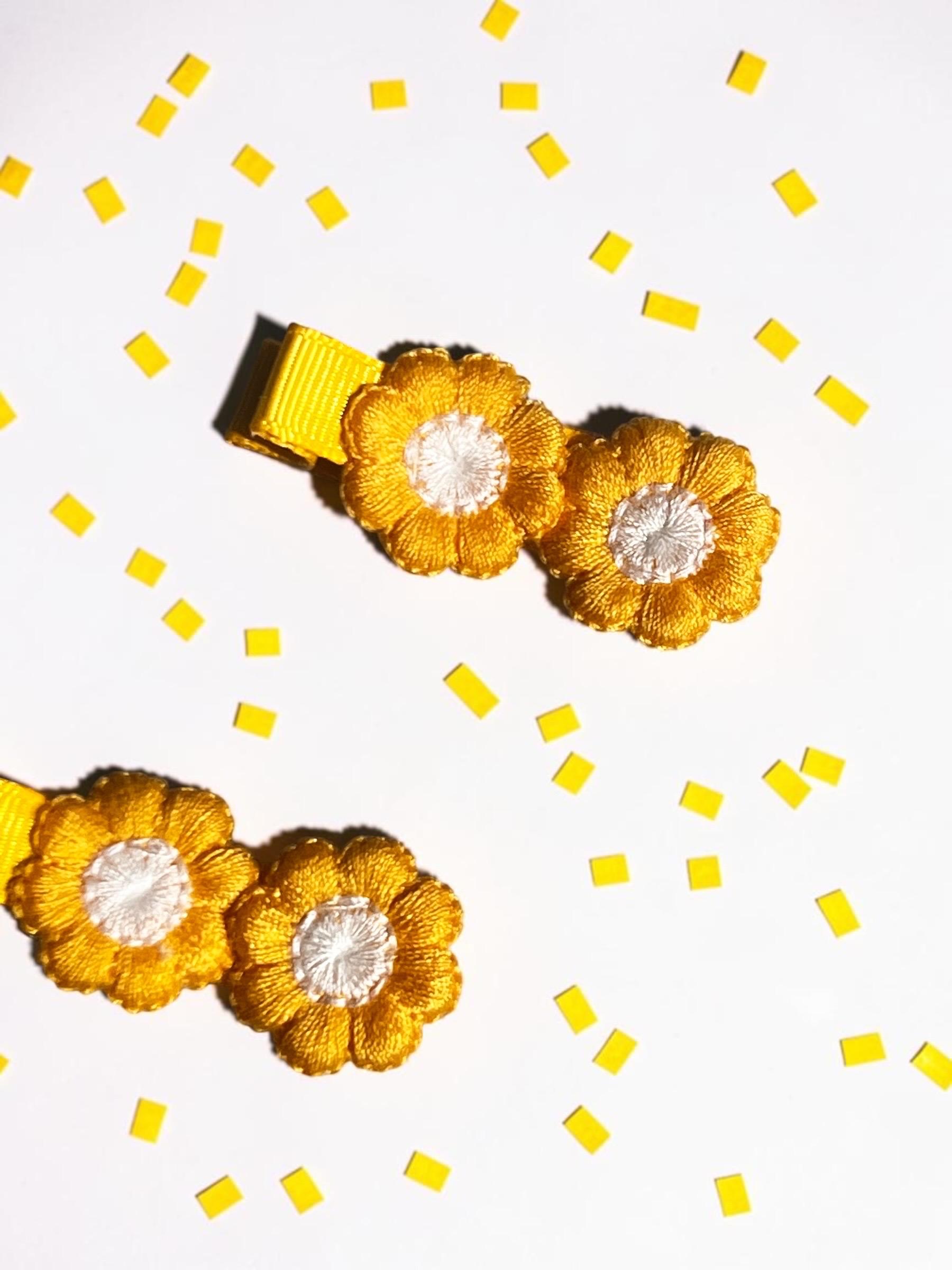 Handmade Yellow Flower Hair Clips | Floral Embroidered Barrettes, view 4
