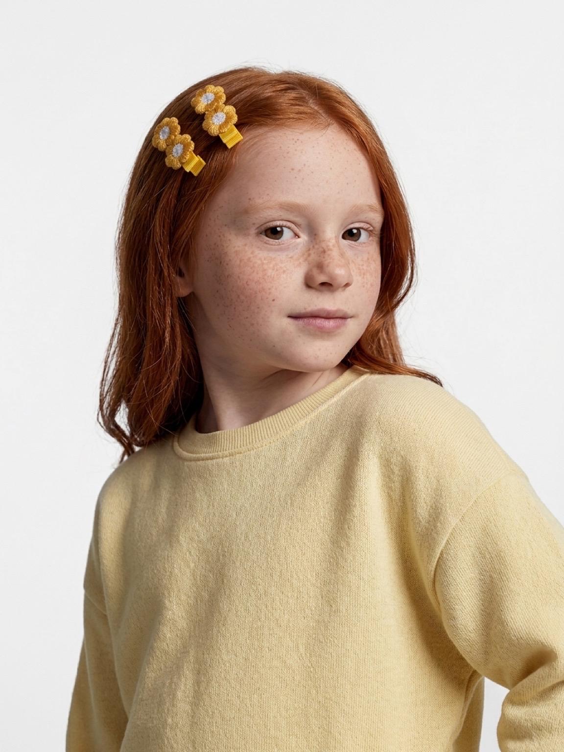 Handmade Yellow Flower Hair Clips | Floral Embroidered Barrettes, view 5