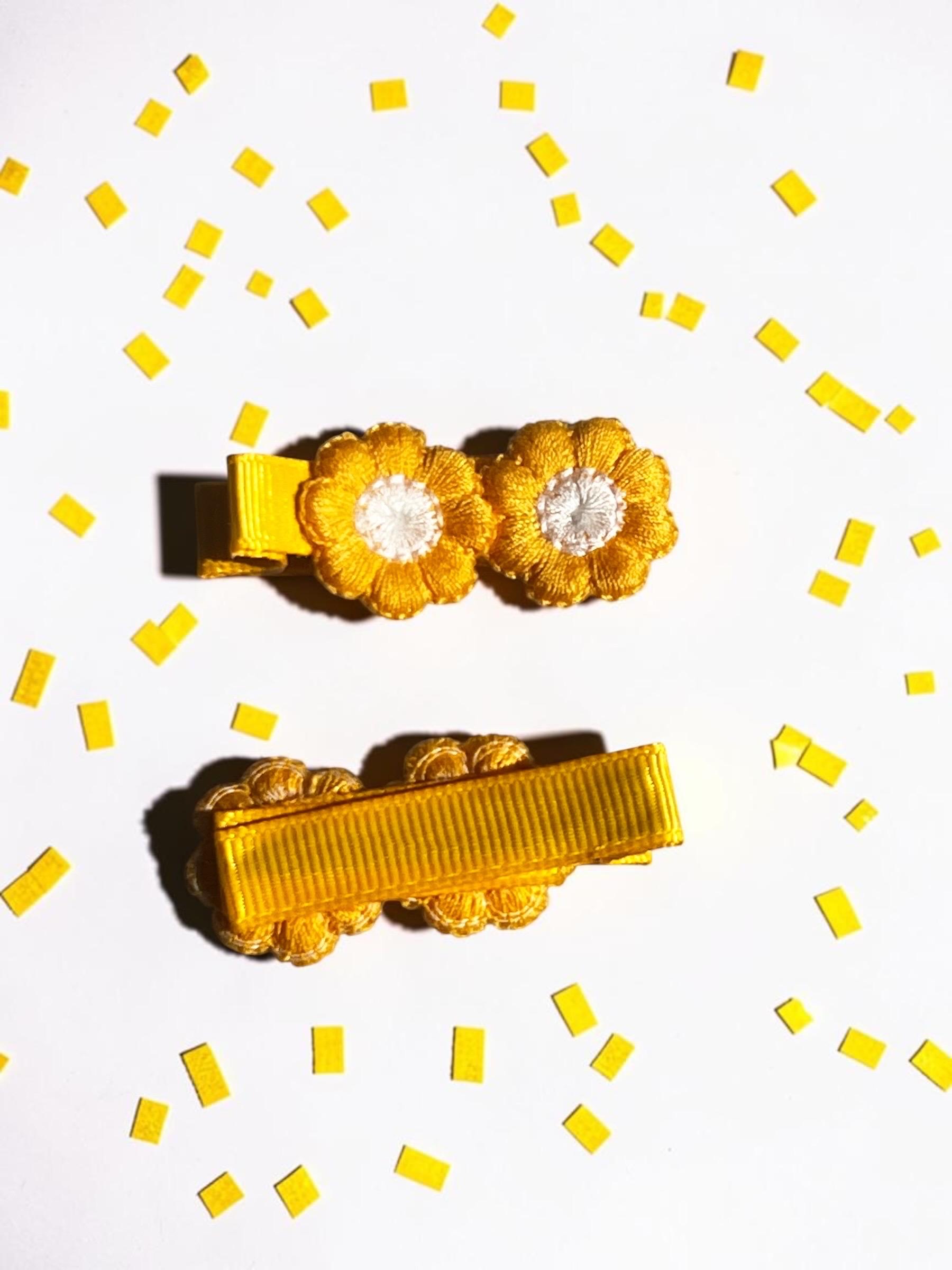 Handmade Yellow Flower Hair Clips | Floral Embroidered Barrettes, view 7