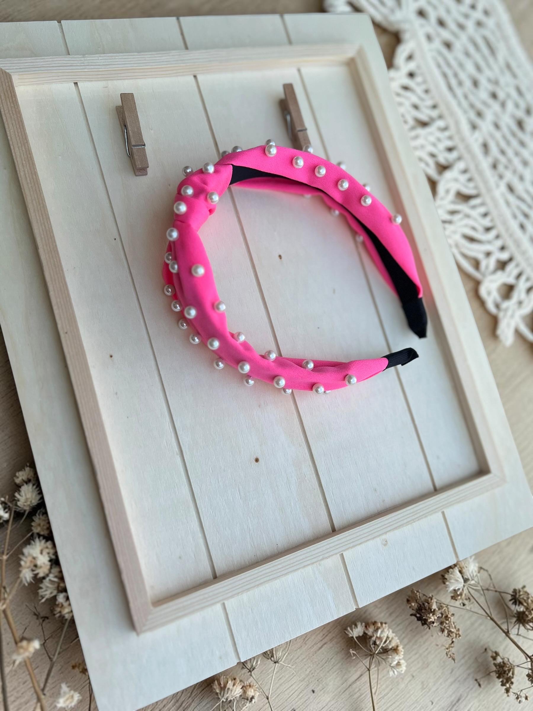 Hot Pink Embellished Pearl Knotted Headband for Girls, view 10