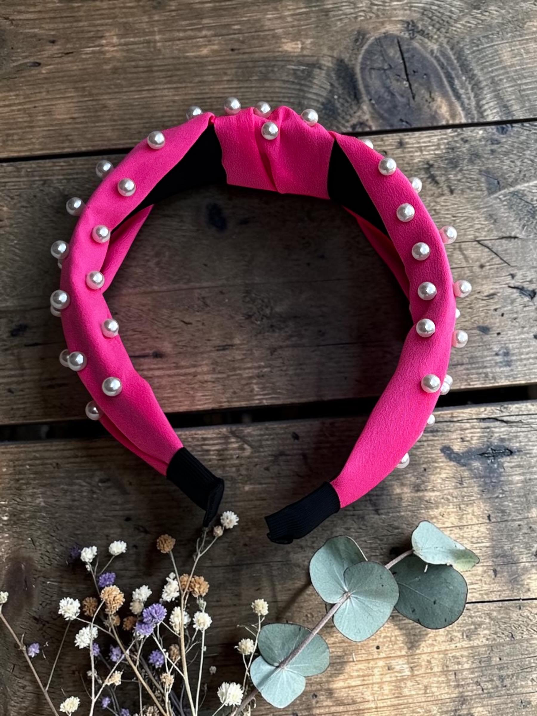 Hot Pink Embellished Pearl Knotted Headband for Girls, view 11