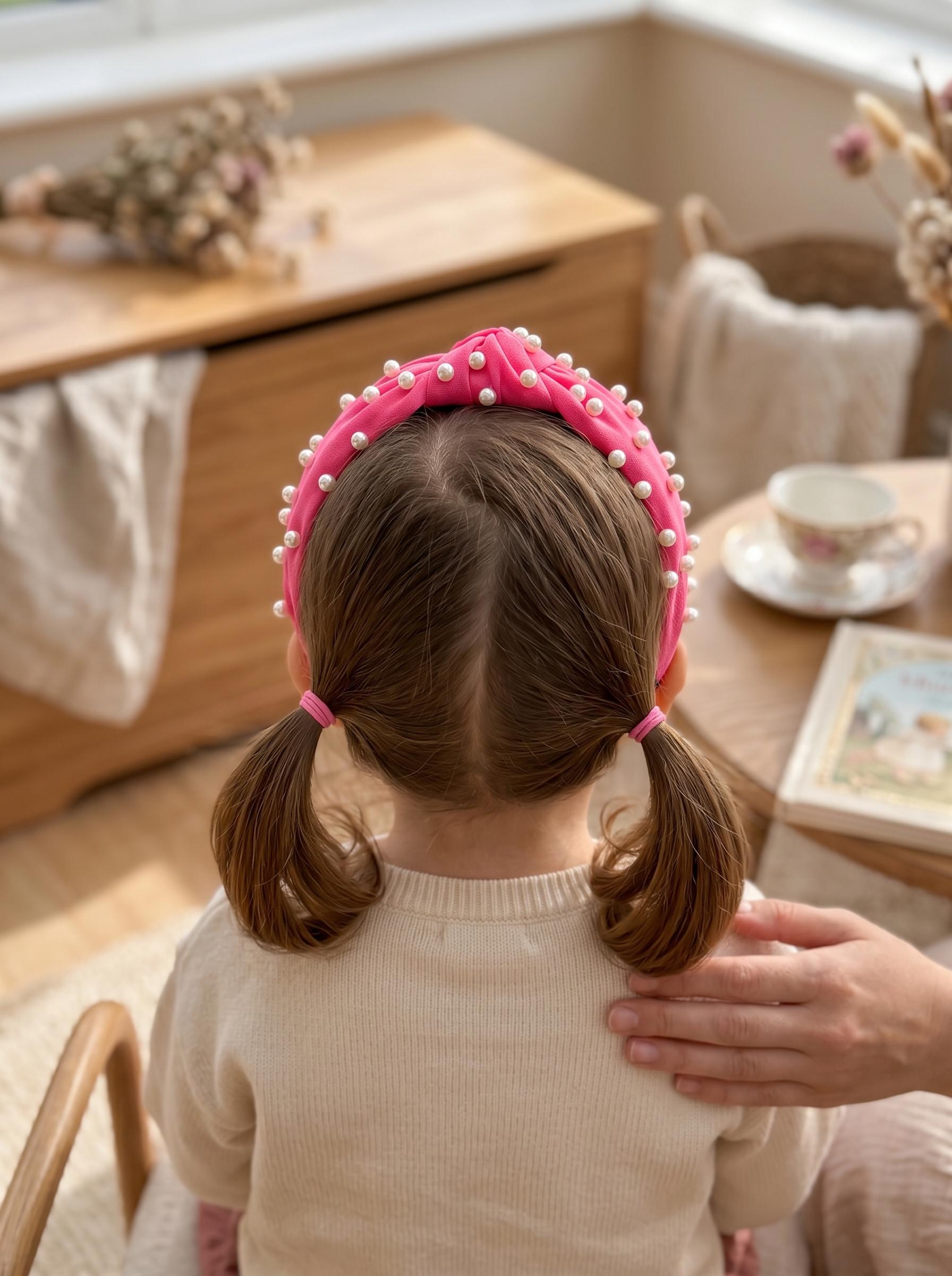 Hot Pink Embellished Pearl Knotted Headband for Girls, view 12