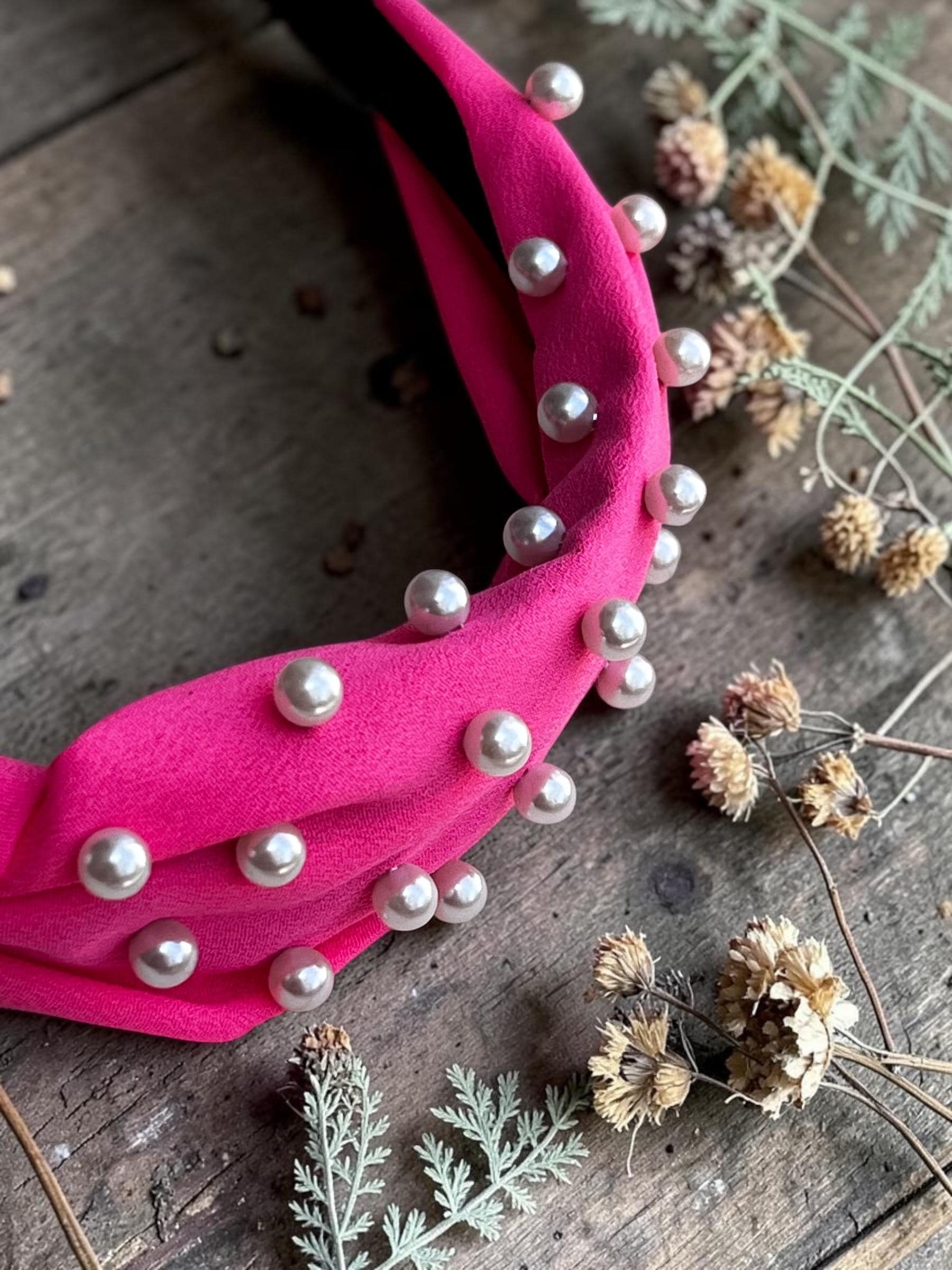Hot Pink Embellished Pearl Knotted Headband for Girls, view 7