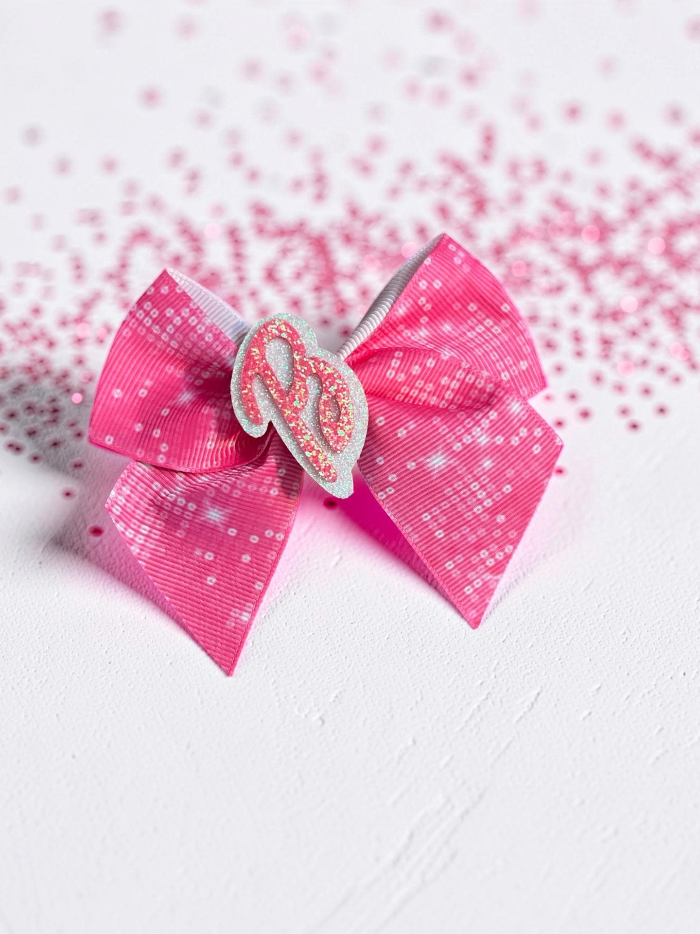 Hot Pink Glitter Barbie Inspired Hair Bow, view 2
