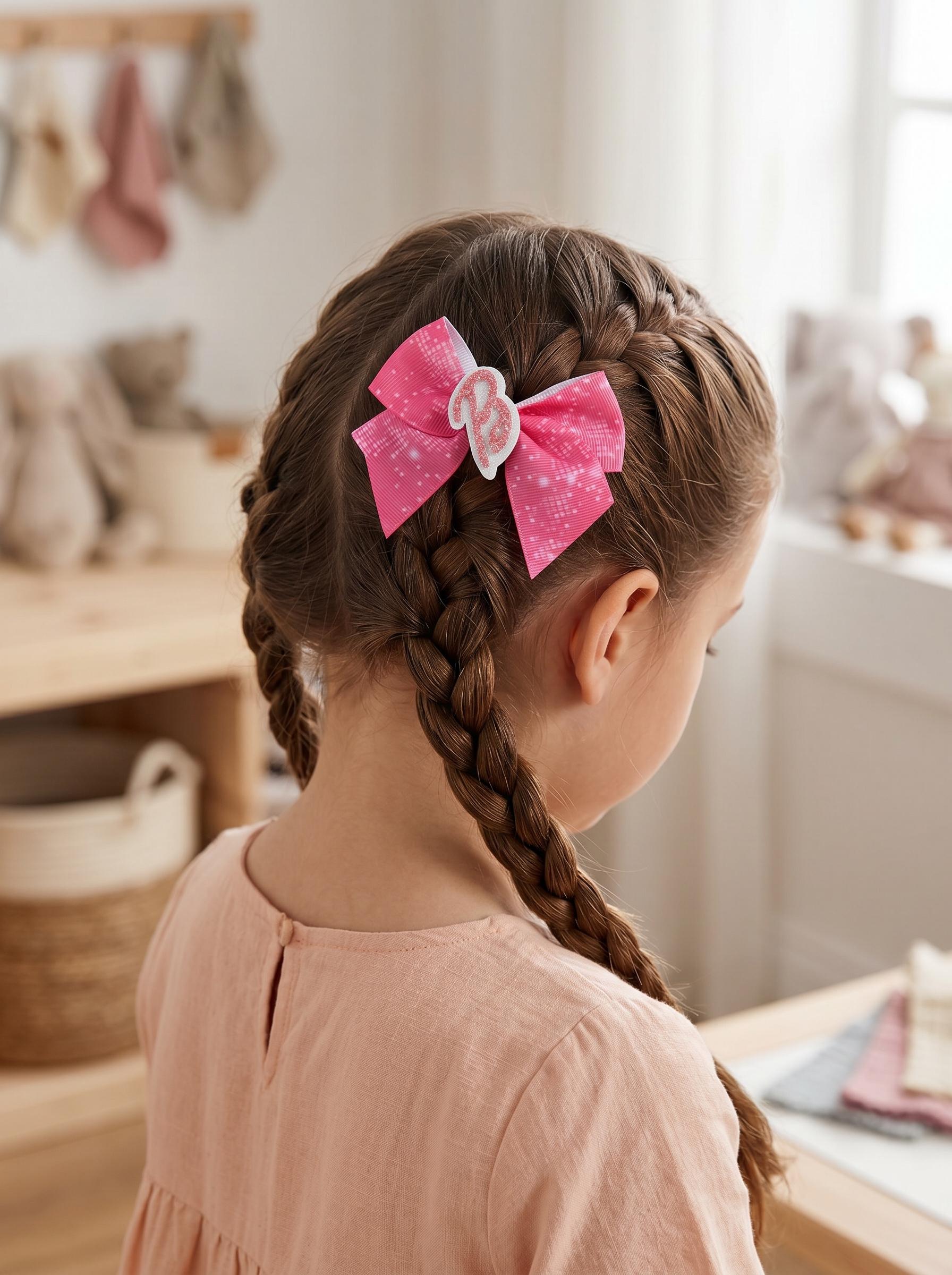Hot Pink Glitter Barbie Inspired Hair Bow, view 7