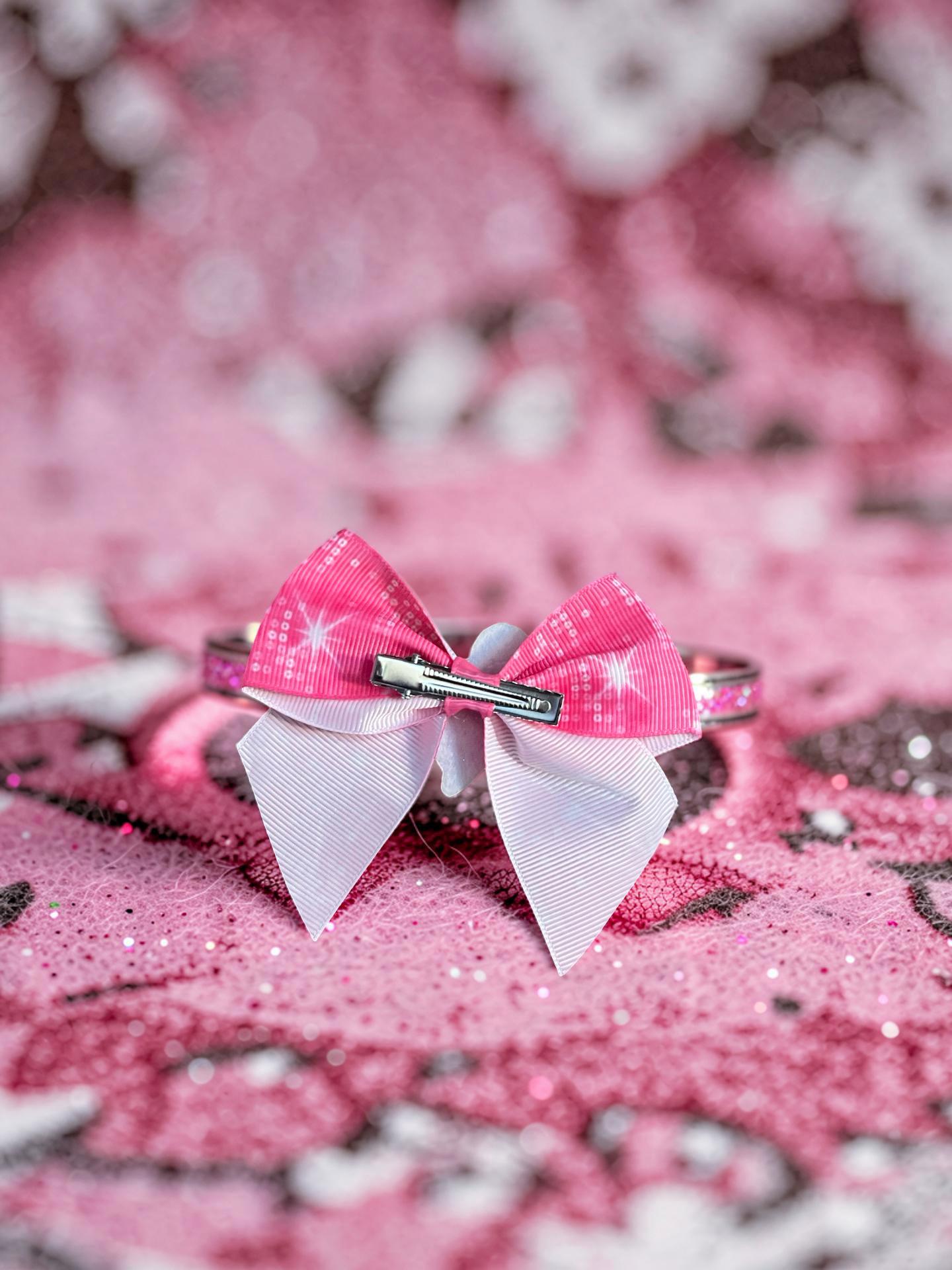 Hot Pink Glitter Barbie Inspired Hair Bow, view 8