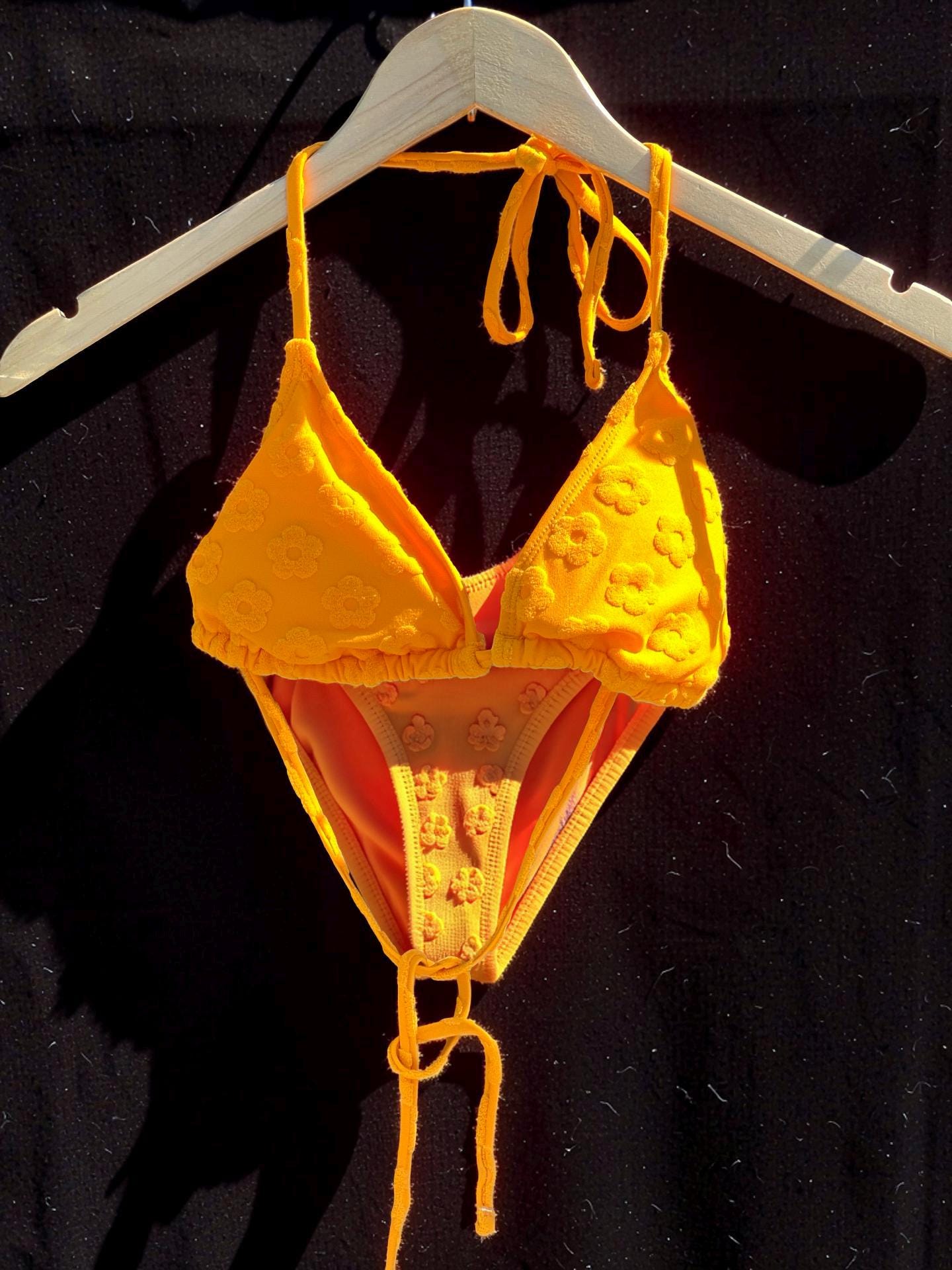 Hurley Marigold Textured Tie-Side Triangle Bikini, view 7