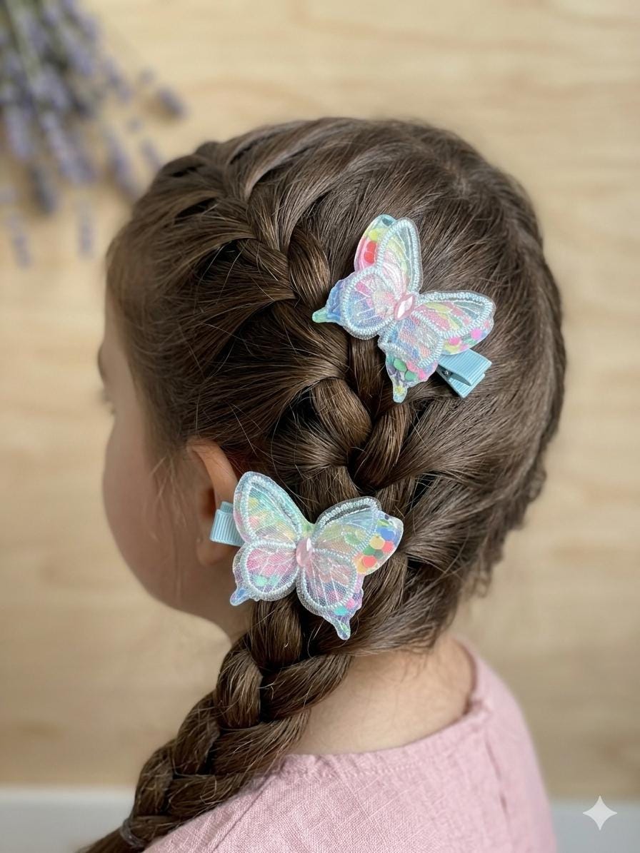 Iridescent Pastel Butterfly Hair Clips - Set of 2