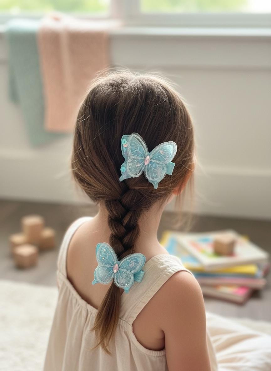 Iridescent Pastel Butterfly Hair Clips - Set of 2, view 11