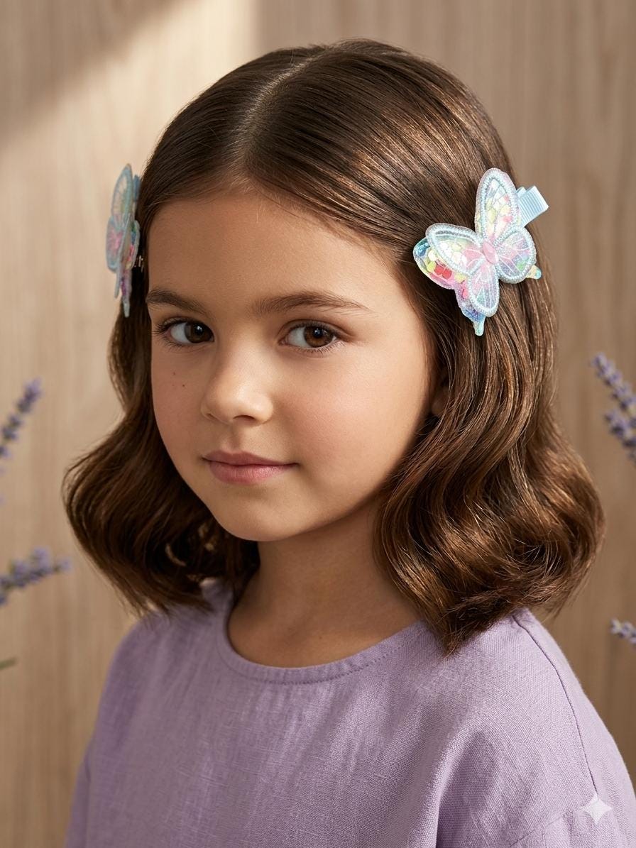 Iridescent Pastel Butterfly Hair Clips - Set of 2, view 3