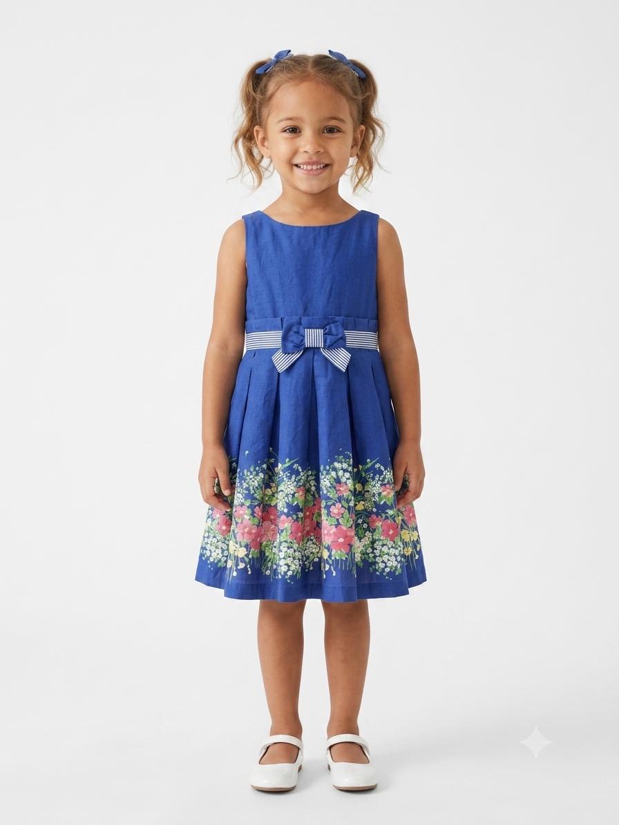 Janie and Jack Navy Blue Floral Print Dress From The Enchanted Valley Line, view 2
