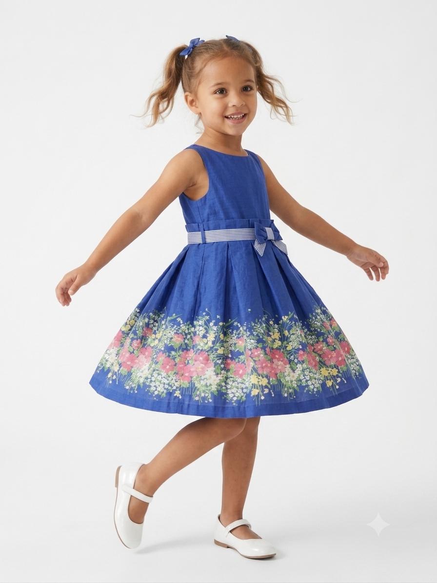 Janie and Jack Navy Blue Floral Print Dress From The Enchanted Valley Line, view 5