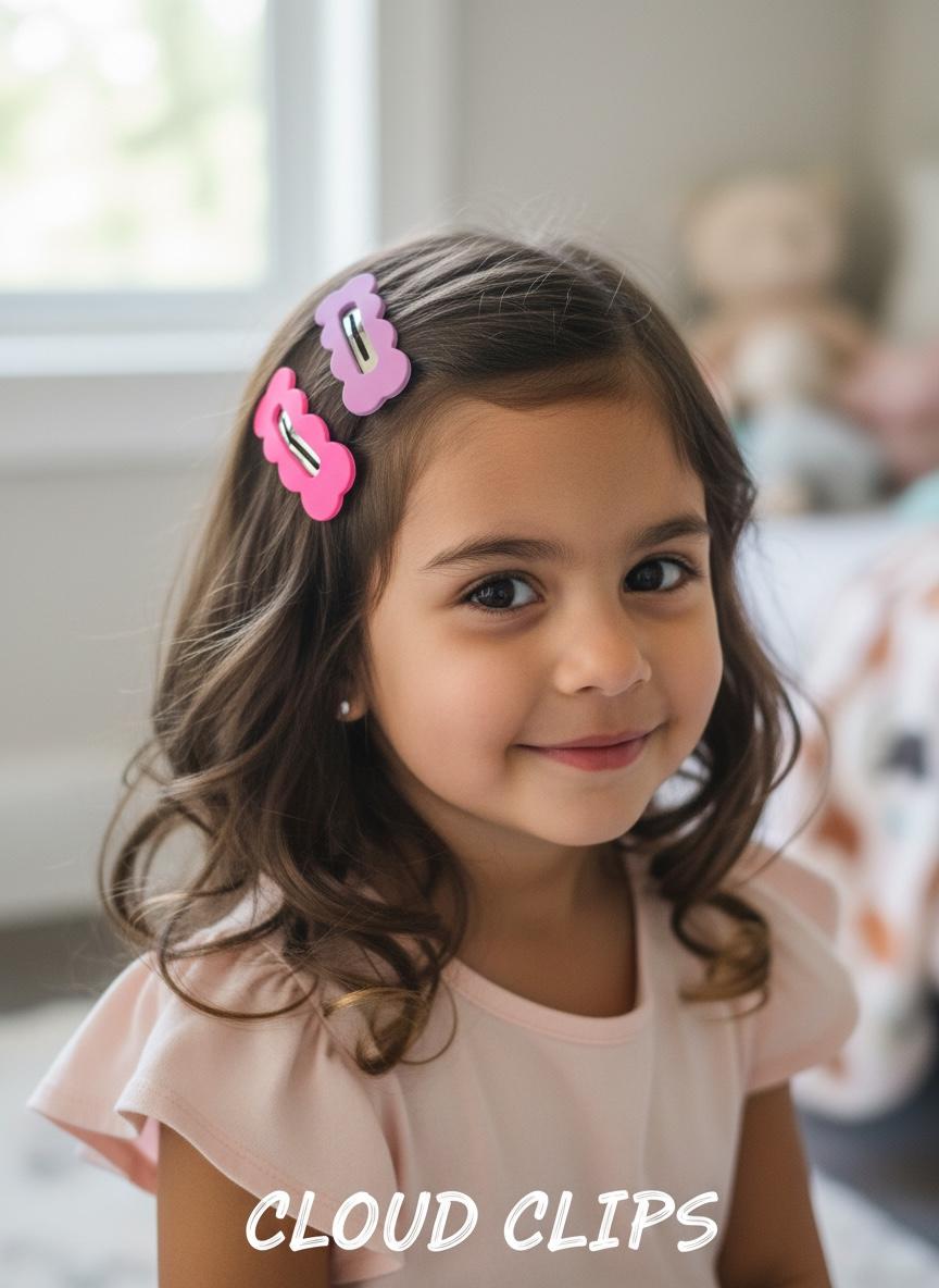 Kids Cloud-Shaped Hair Clips in Pink and Lavender, view 3