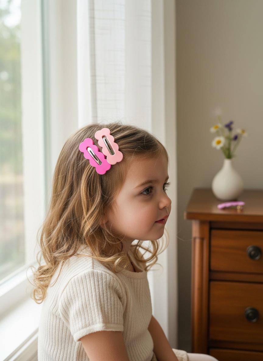 Kids Cloud-Shaped Hair Clips in Pink and Lavender, view 5