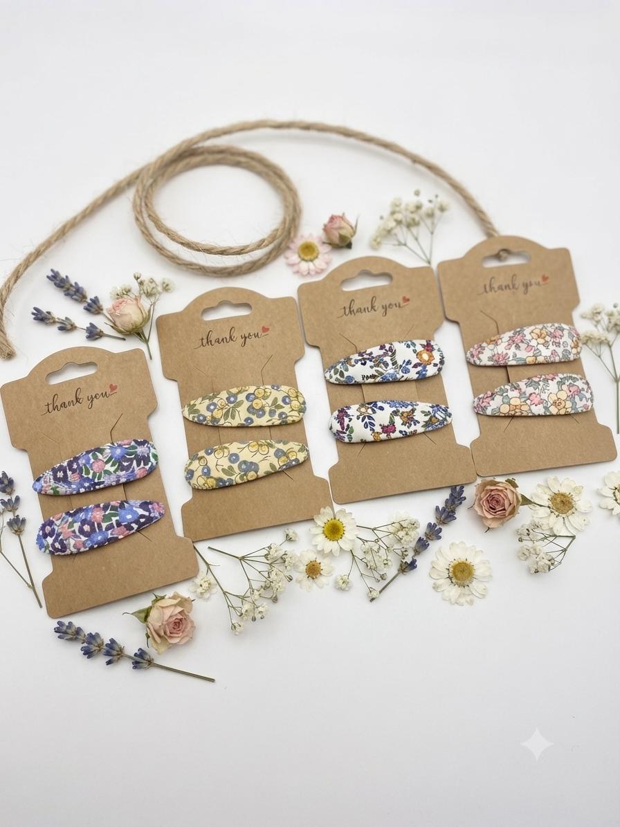 Kids handcrafted floral & botanical fabric snap hair clip collection, view 2
