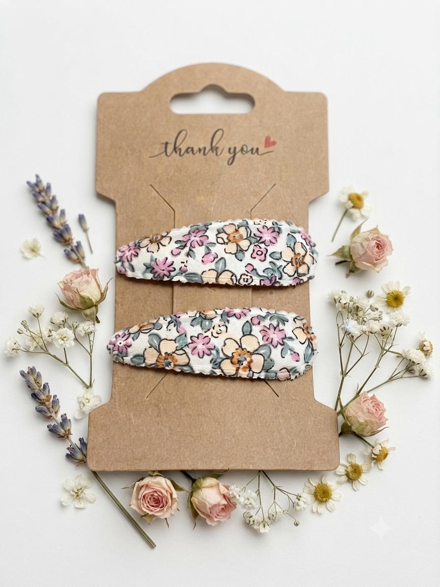 Kids handcrafted floral & botanical fabric snap hair clip collection, view 3