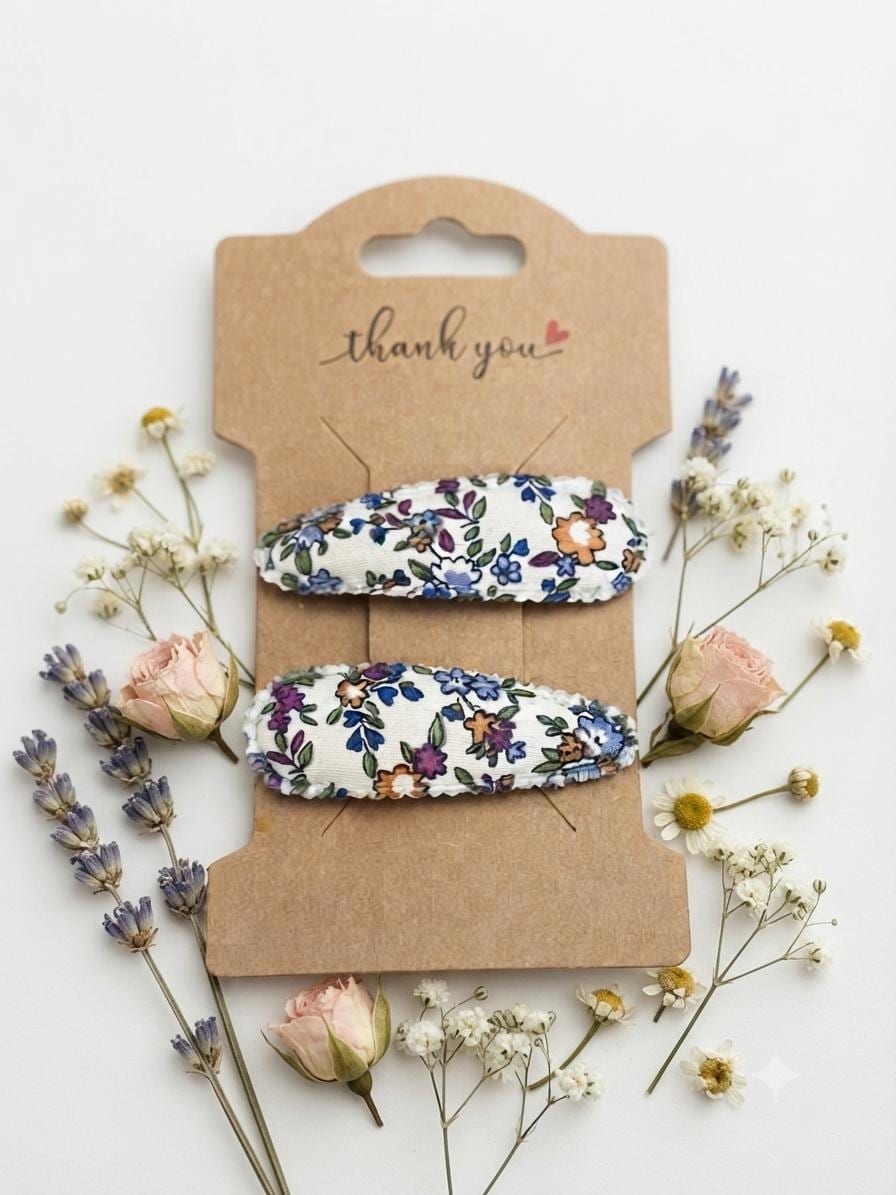 Kids handcrafted floral & botanical fabric snap hair clip collection, view 4