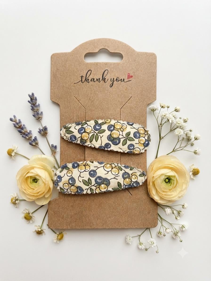 Kids handcrafted floral & botanical fabric snap hair clip collection, view 5