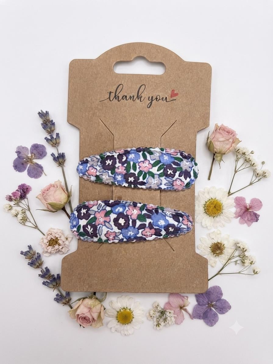 Kids handcrafted floral & botanical fabric snap hair clip collection, view 6