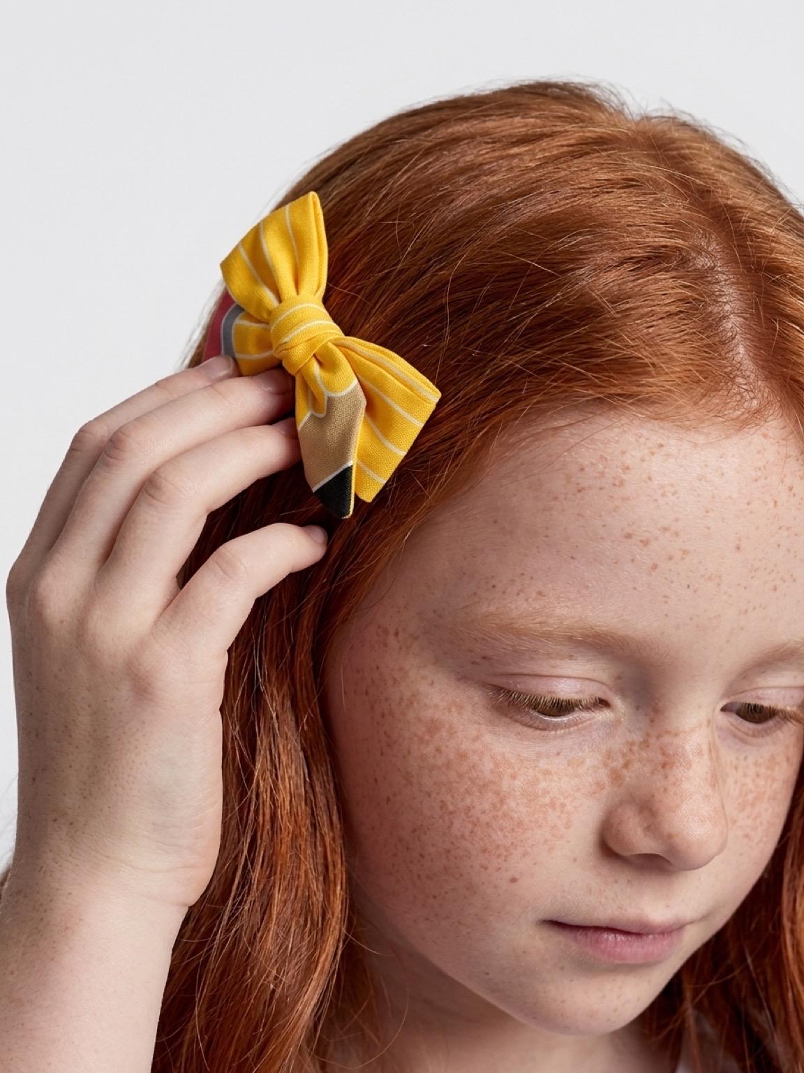 kids Handmade Pencil Hair Tie Back to School Bow Ponytail Holder, view 4