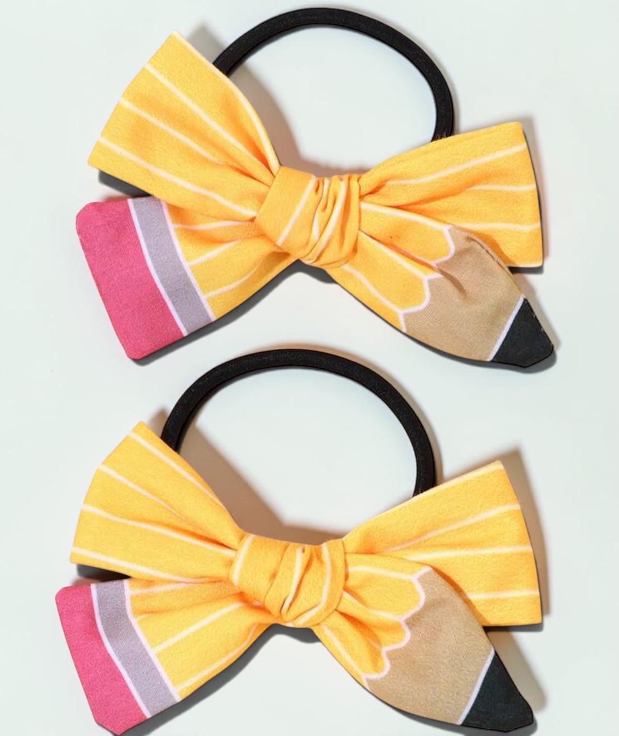 kids Handmade Pencil Hair Tie Back to School Bow Ponytail Holder, view 5