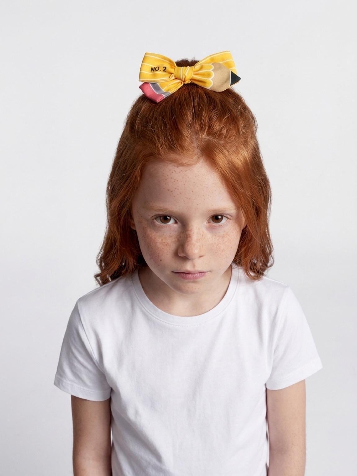 kids Handmade Pencil Hair Tie Back to School Bow Ponytail Holder, view 6