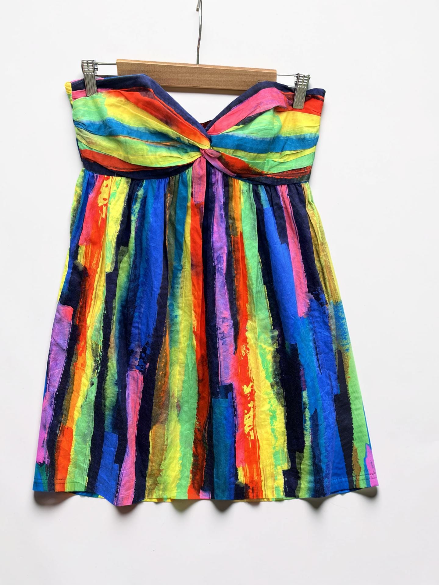 Milly Strapless Rainbow-Striped Twist Bodice Mini Dress, view 2