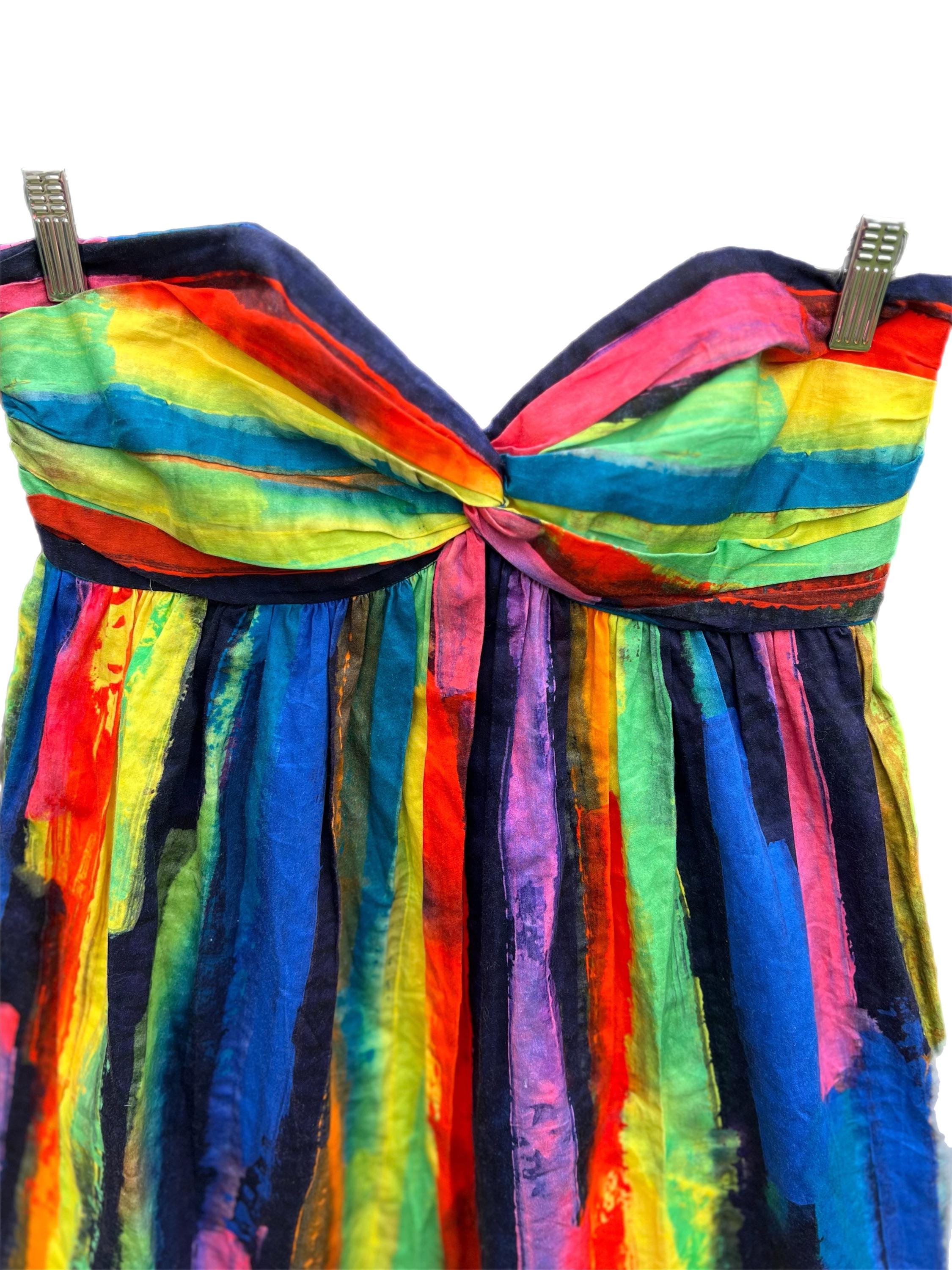 Milly Strapless Rainbow-Striped Twist Bodice Mini Dress, view 5